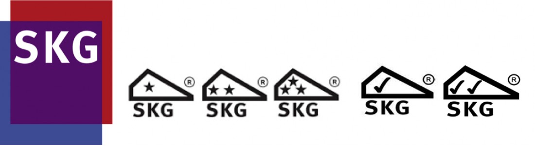Overzicht van het SKG-keurmerk met de verschillende classificaties: SKG*, SKG**, SKG***, SKG 1 vink en SKG 2 vinken.