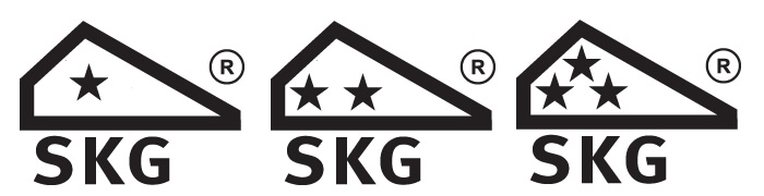 Afbeelding met de drie SKG-classificaties voor inbraakwerendheid: SKG*, SKG**, SKG***.